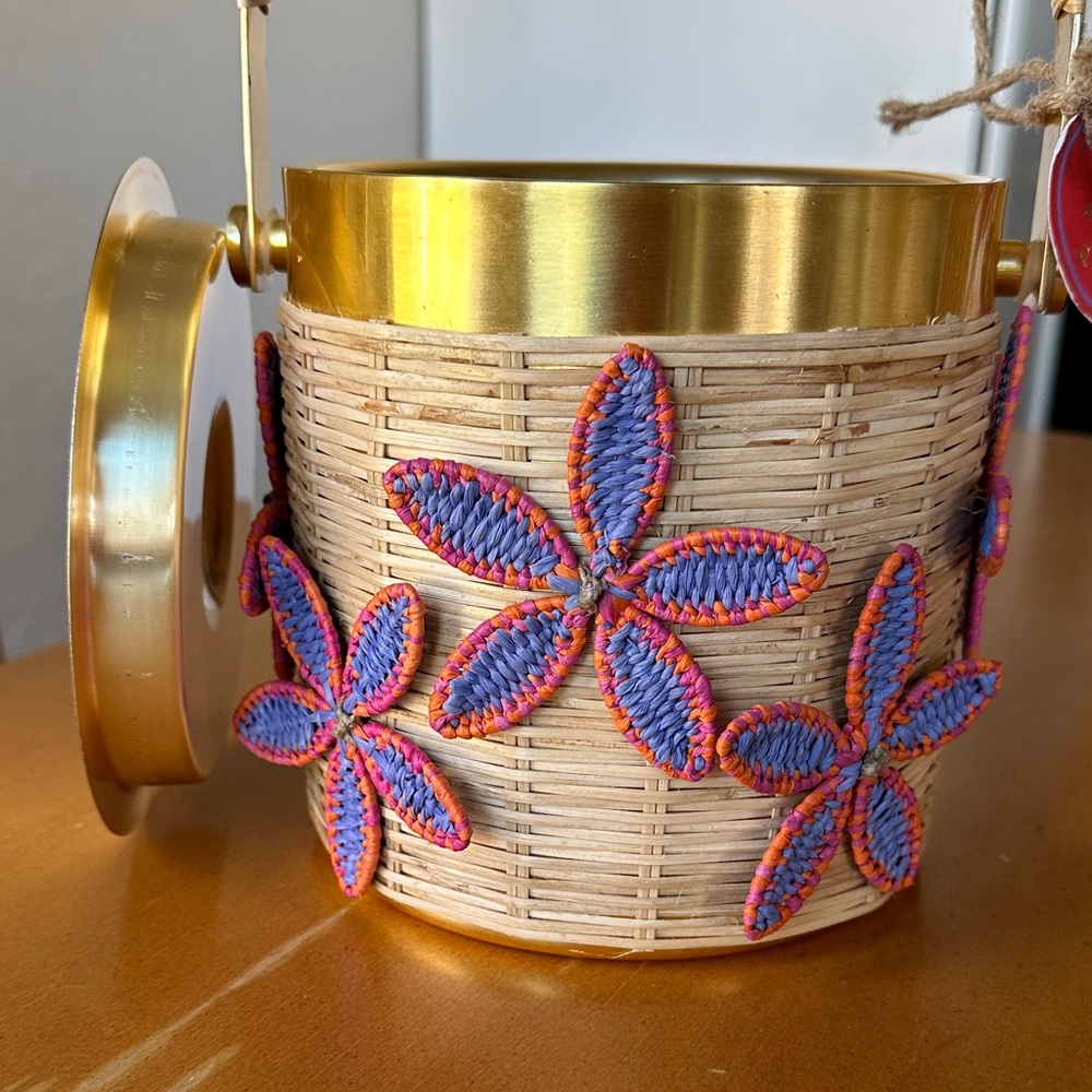 Anthropologie Gold Woven Floral Ice Bucket - Picture 6 of 10